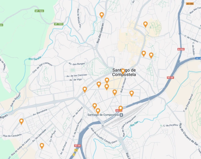 mapa parking publicos santiago de compostela